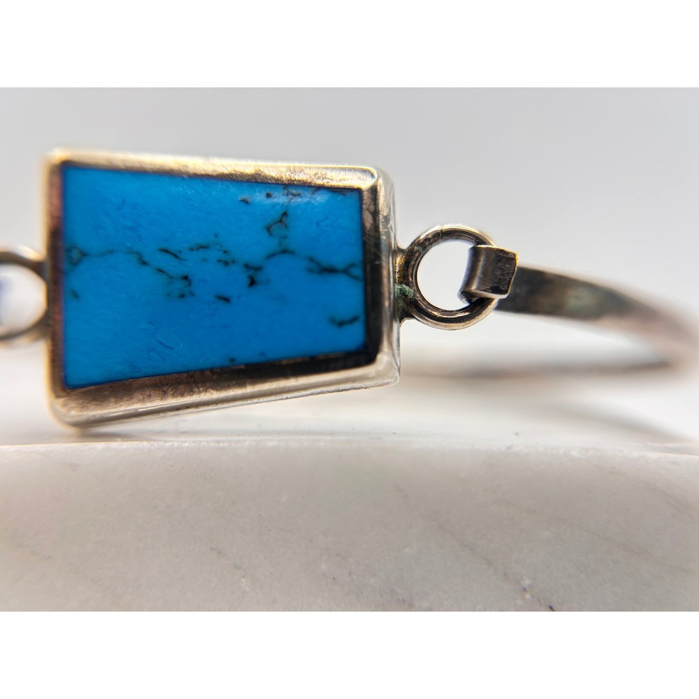 Vintage Mexican 925 Sterling Silver Blue Inlay Bracelet 6.5" Turquoise Style